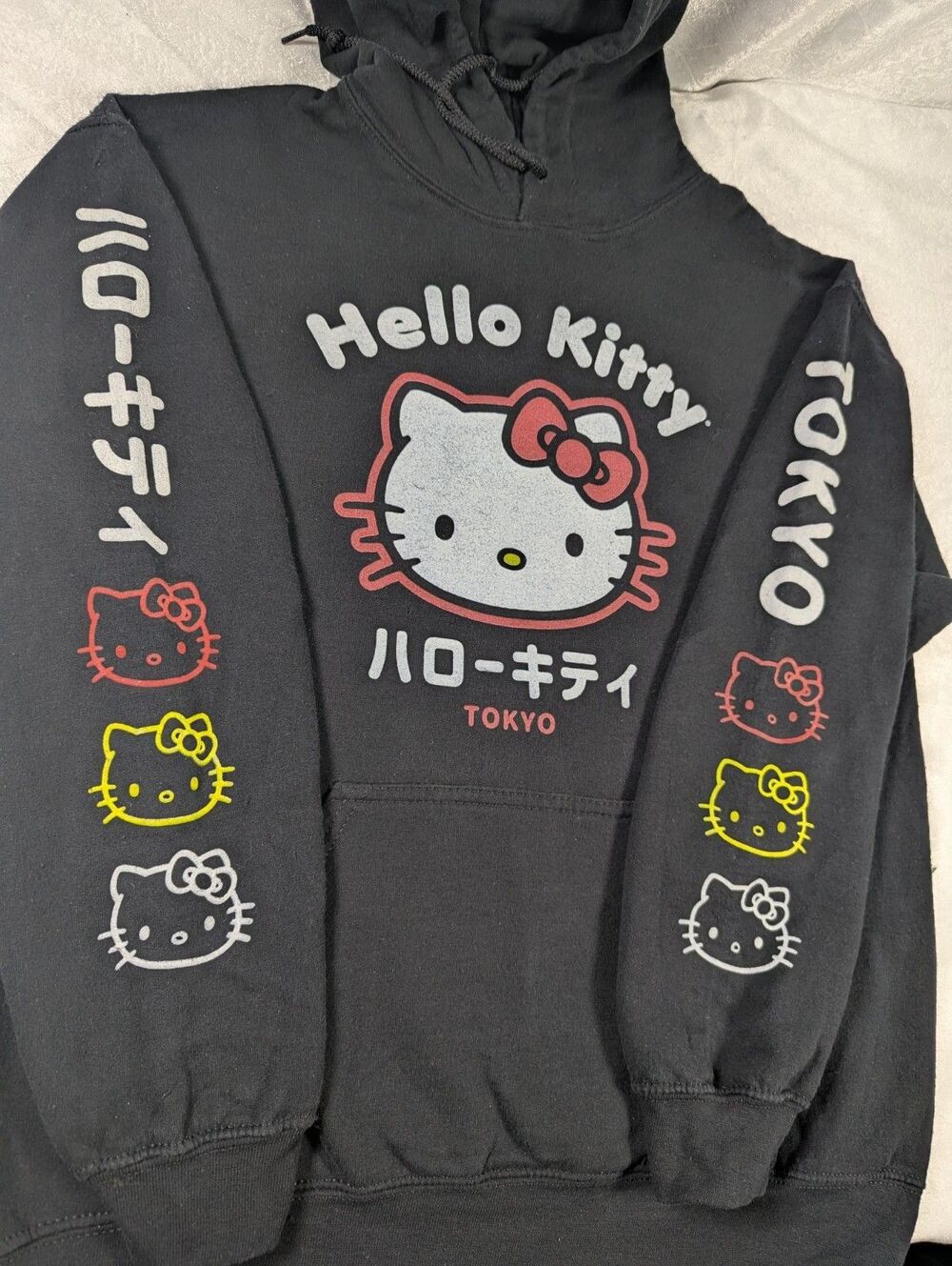 Hello Kitty Tokyo Black Pullover Hoodie Adult S Sleeve Graphic Kawaii